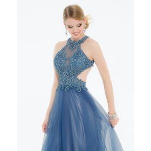 Slate colored prom dress